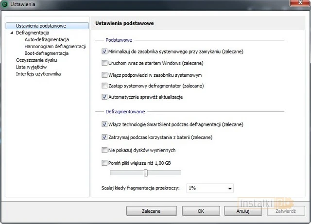 smart defrag ustawienia