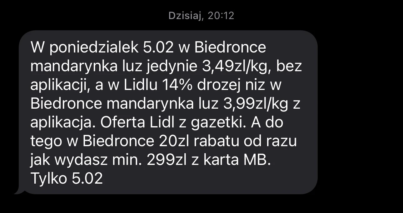 sms-y od Biedronki