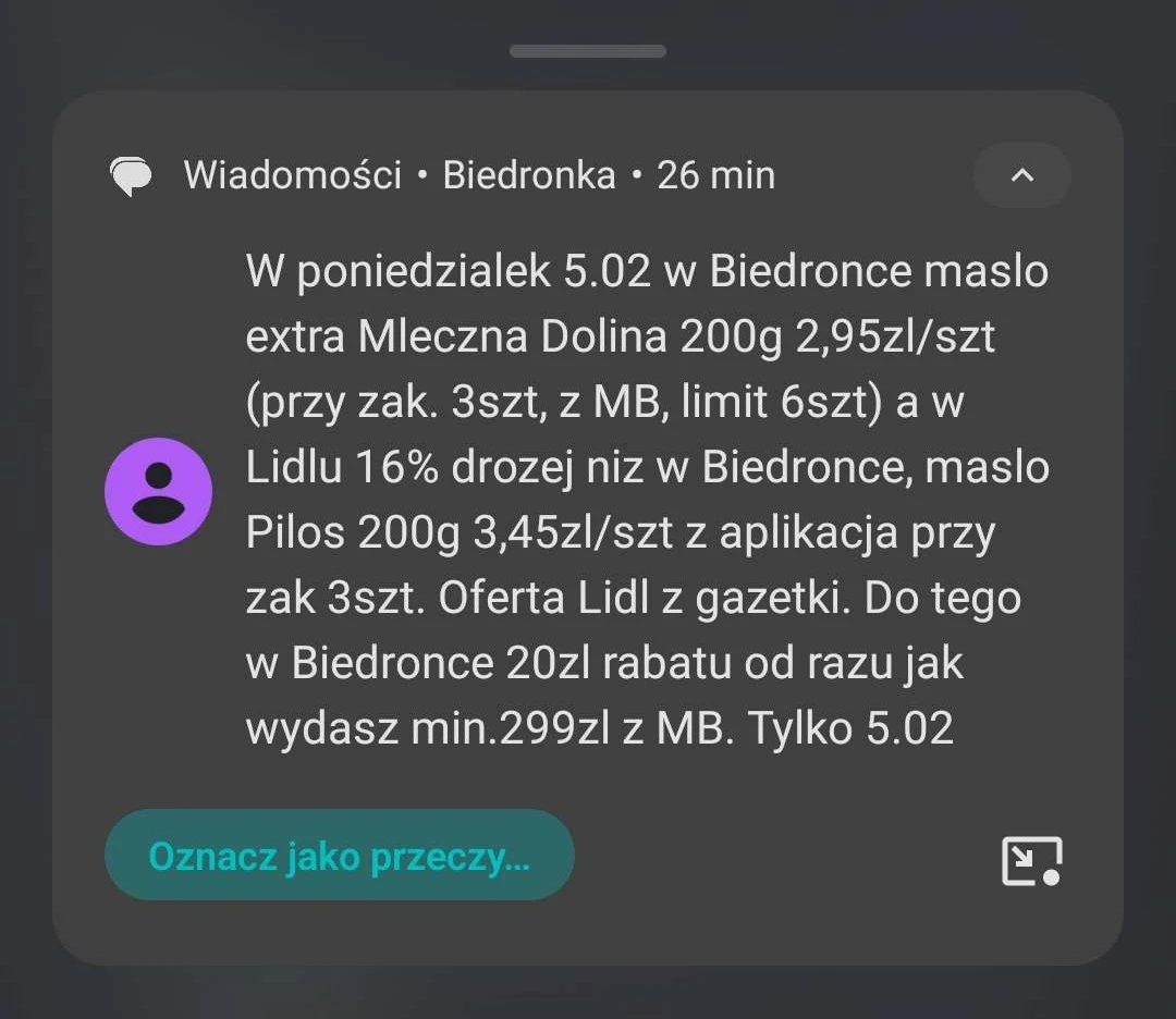 sms-y od Biedronki