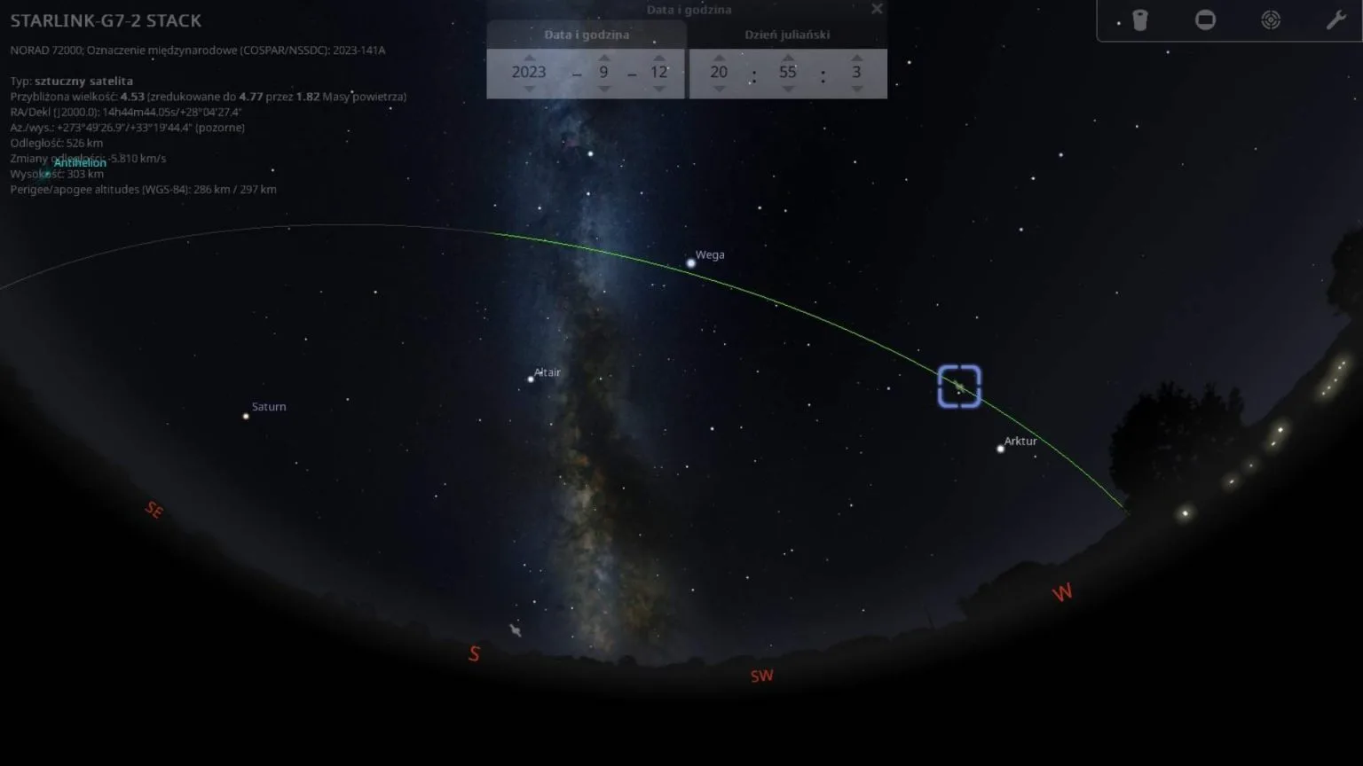 Przelot satelitów Starlink