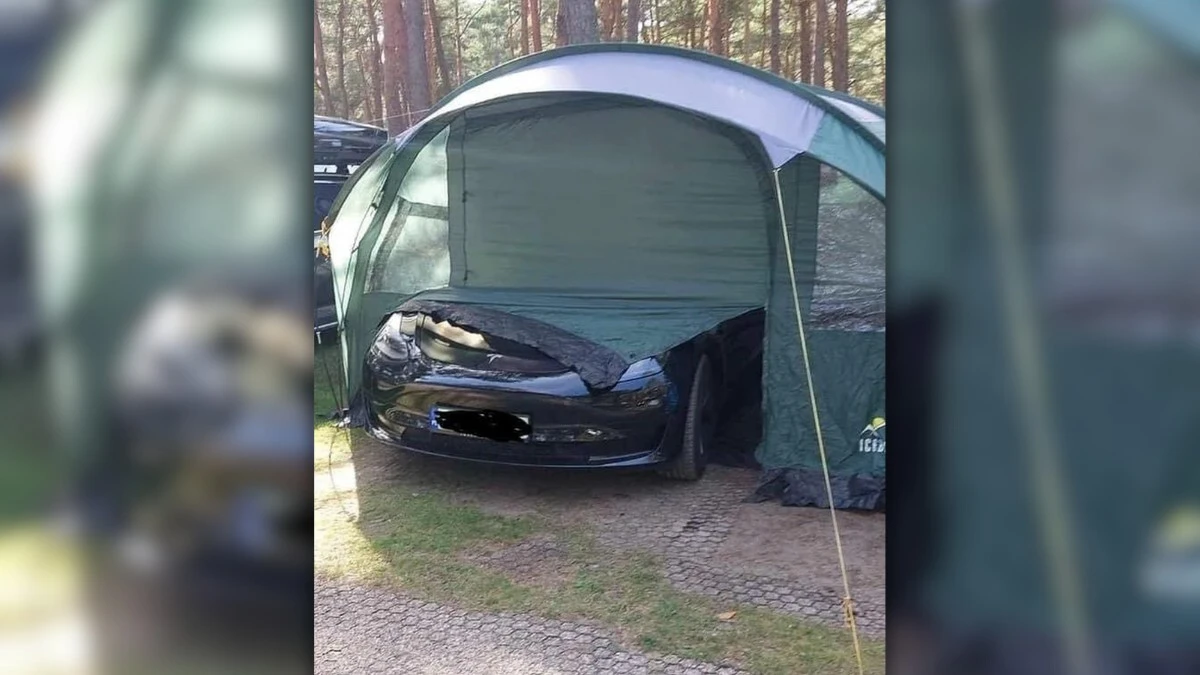 Ładował Teslę pod namiotem na kampingu, żeby nie płacić za prąd