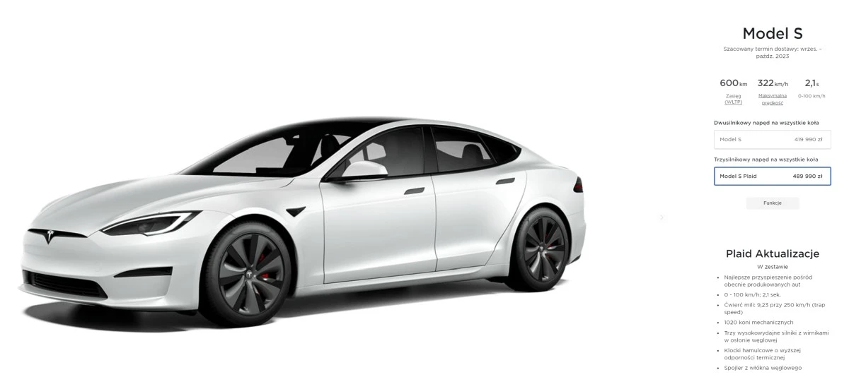 Tesla Model S w polskim konfiguratorze Tesla