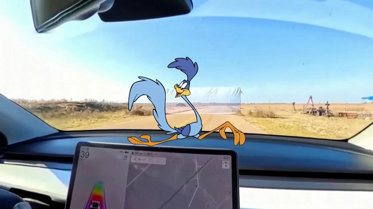 Tesla jak Struś Pędziwiatr. Wjechała w namalowaną drogę