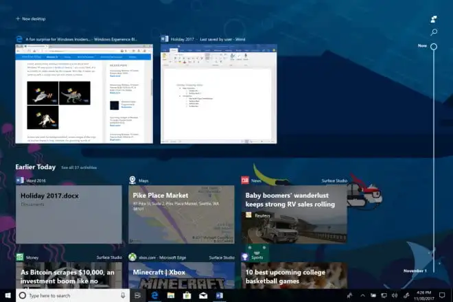 Microsoft rozpoczyna testy osi czasu w Windows 10