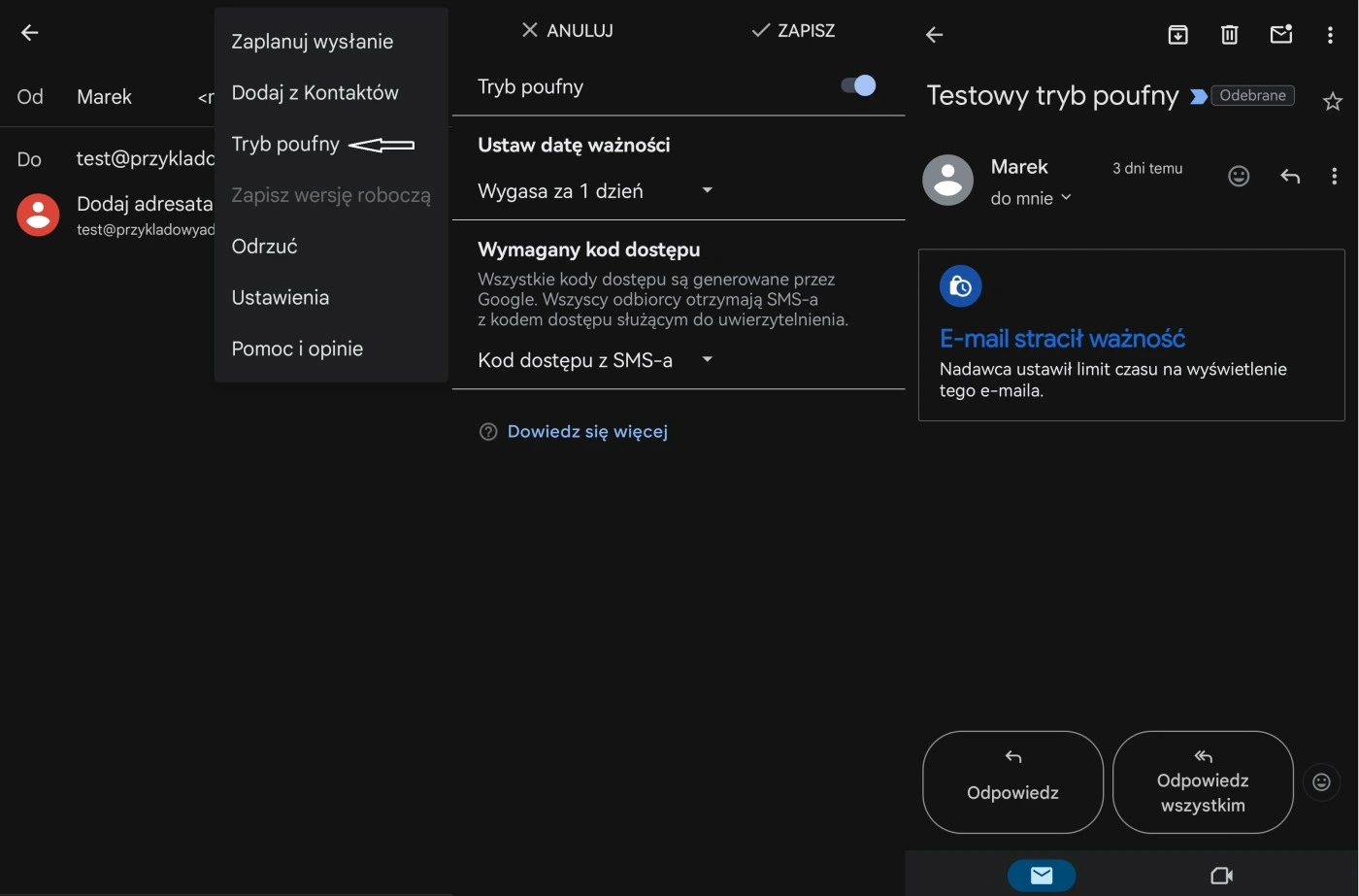 Tryb poufny w Gmail dla Androida