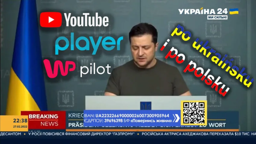 Kanał informacyjny Ukraina 24 za darmo bez logowania w Playerze, WP Pilocie i na YouTube, także po polsku [AKTUALIZACJA]