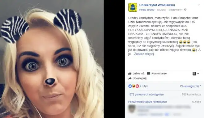 Zdjęcie ze Snapa w podaniu na studia? Uniwersytet ostrzega maturzystów