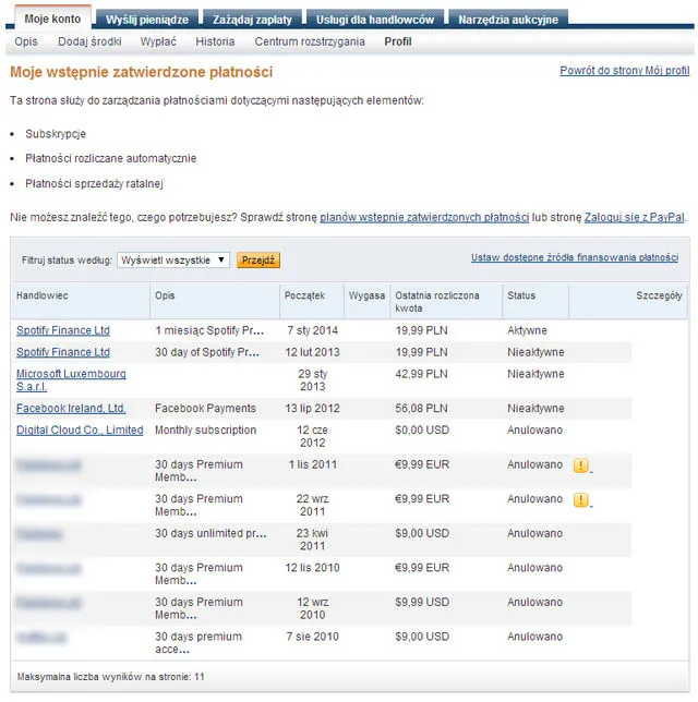 Wstępnie zatwierdzone płatności - PayPal