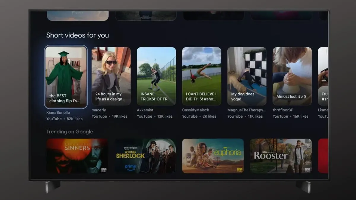 YouTube Shorts na ekranie Google TV.