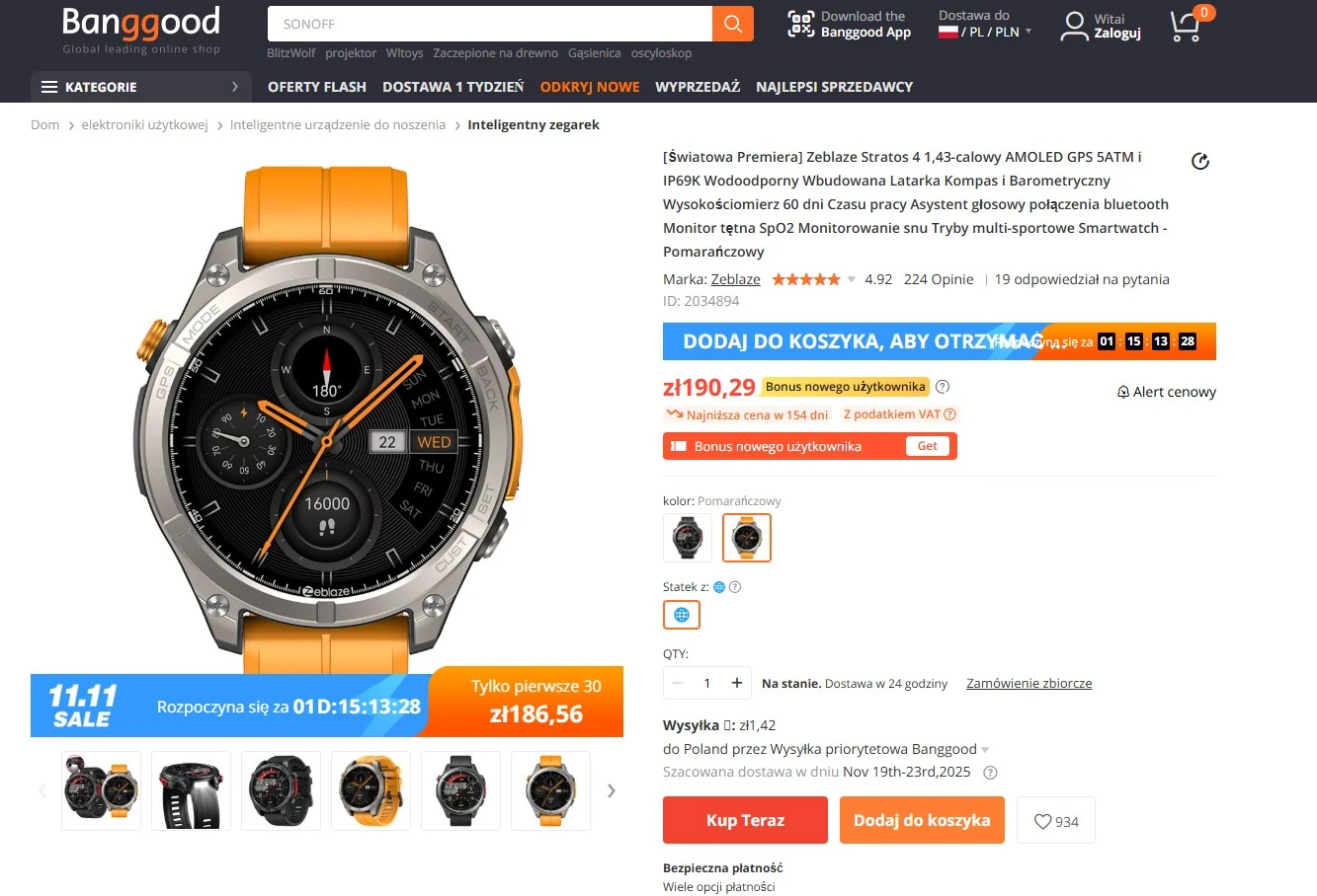 Alternatywa dla Garmina za 190 zł. Zeblaze Stratos 4 w absurdalnej cenie